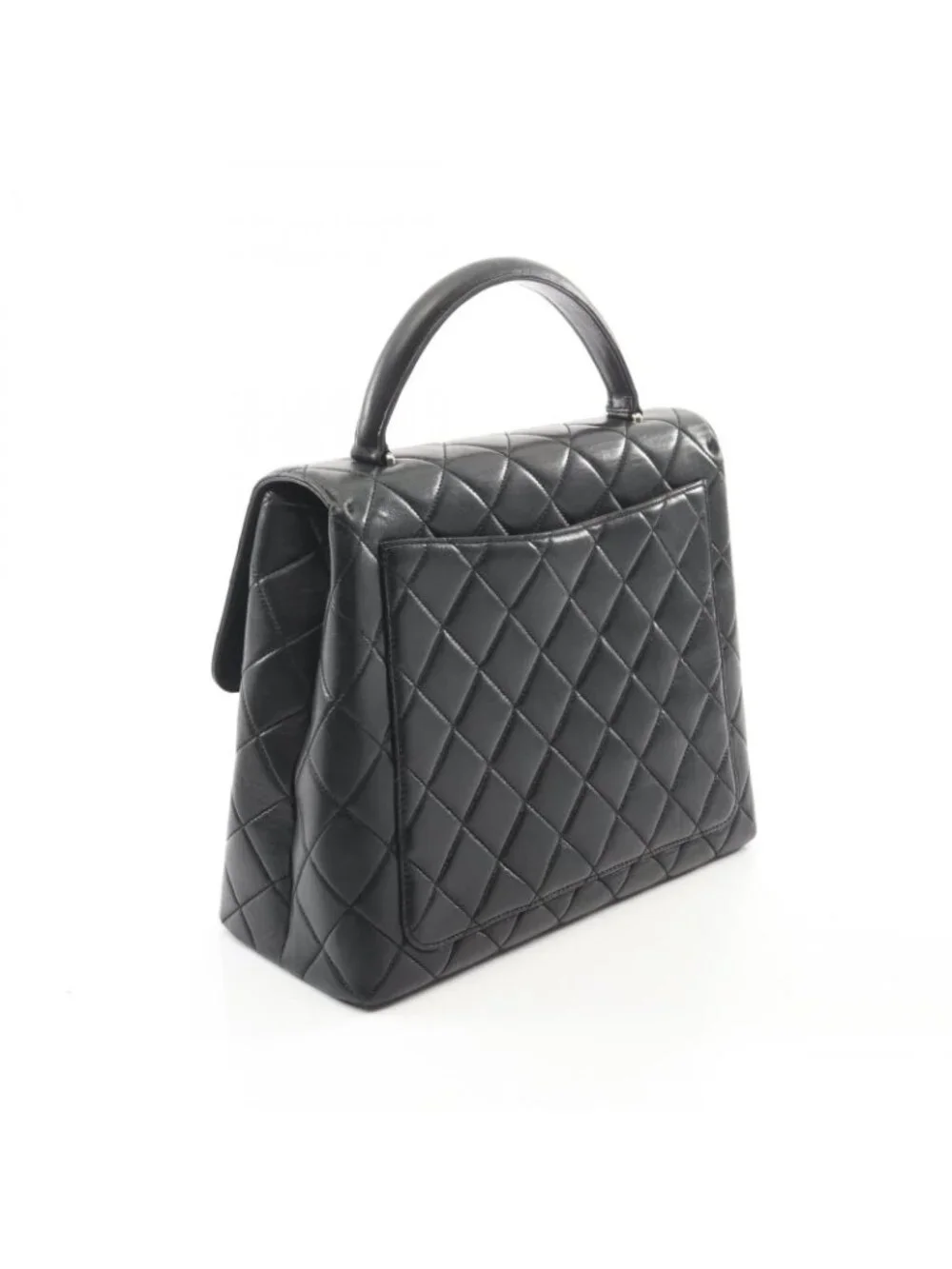Chanel Handbag Quilted Top Handle Black Lambskin